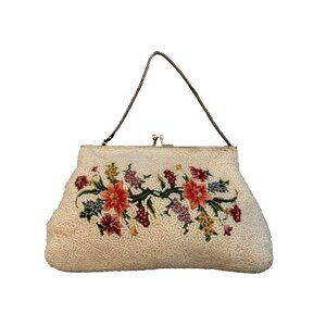 Vintage 1960’s Seed Beaded and Pettipoint Floral Purse